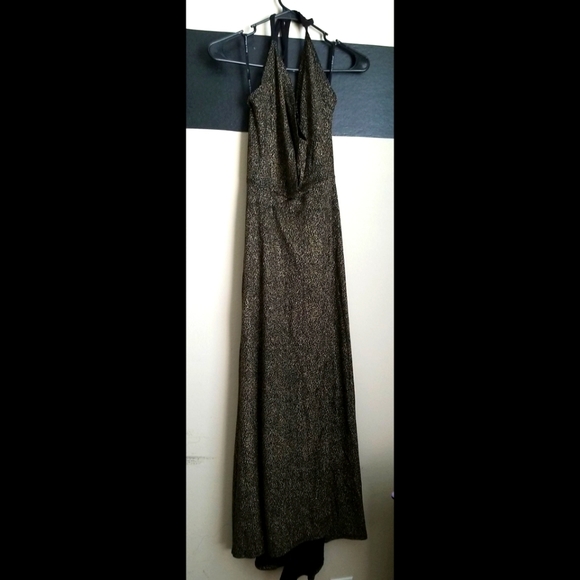 Glitter Halter Plunging Evening Gown - Picture 6 of 16